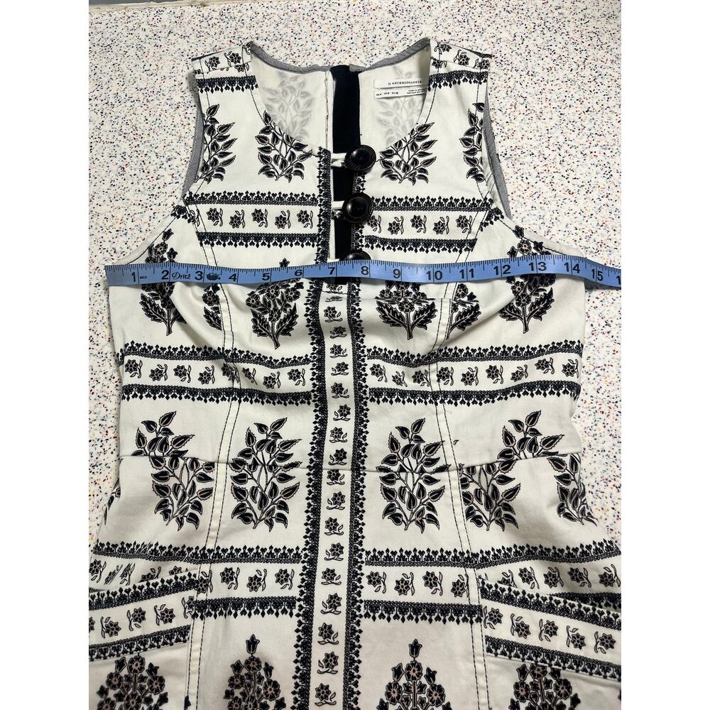 Anthropologie Woodblock Floral Midi Dress Pockets Black White Women's Size 0 - Picture 7 of 9